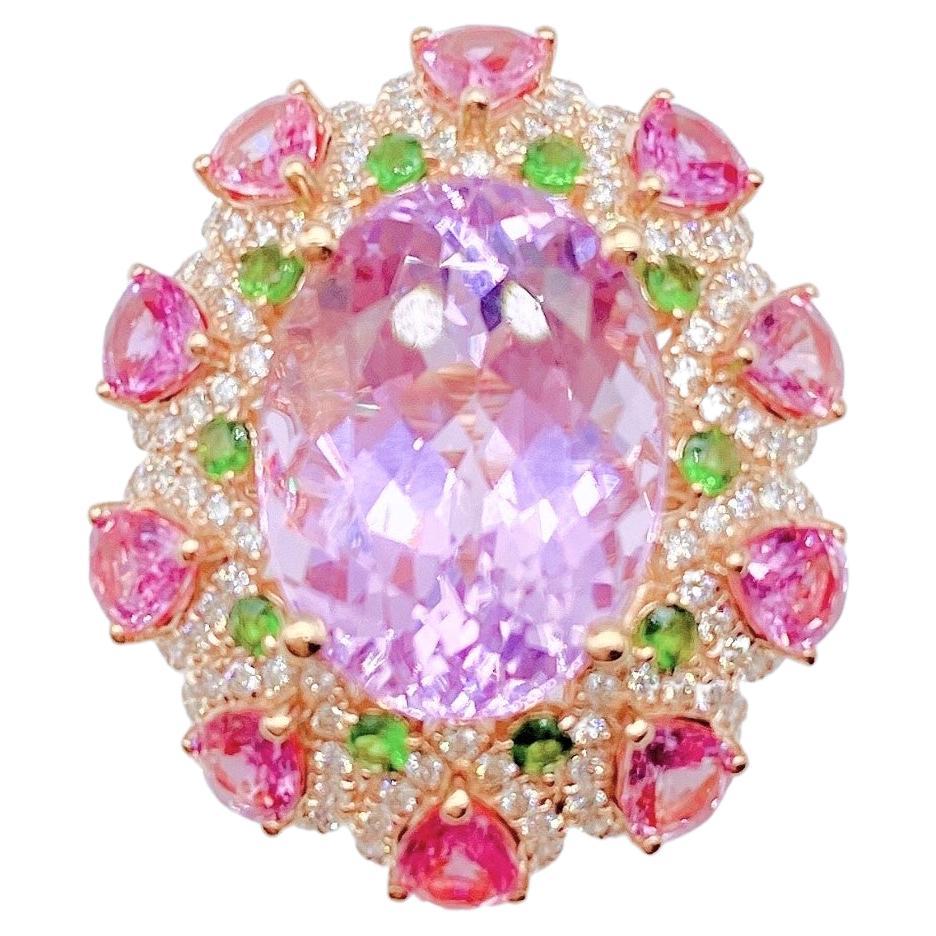NWT 14, 499 Rare 18KT Fancy Glittering Large Kunzite Pink Sapphire Diamond Ring For Sale