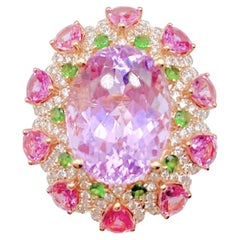 NWT 14,499 Rare 18KT Fancy Glittering Large Kunzite Pink Sapphire Diamond Ring