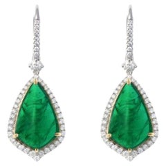 NWT $145, 000 18KT Fancy GIA Certified Emerald Drop Diamond Dangle Earrings