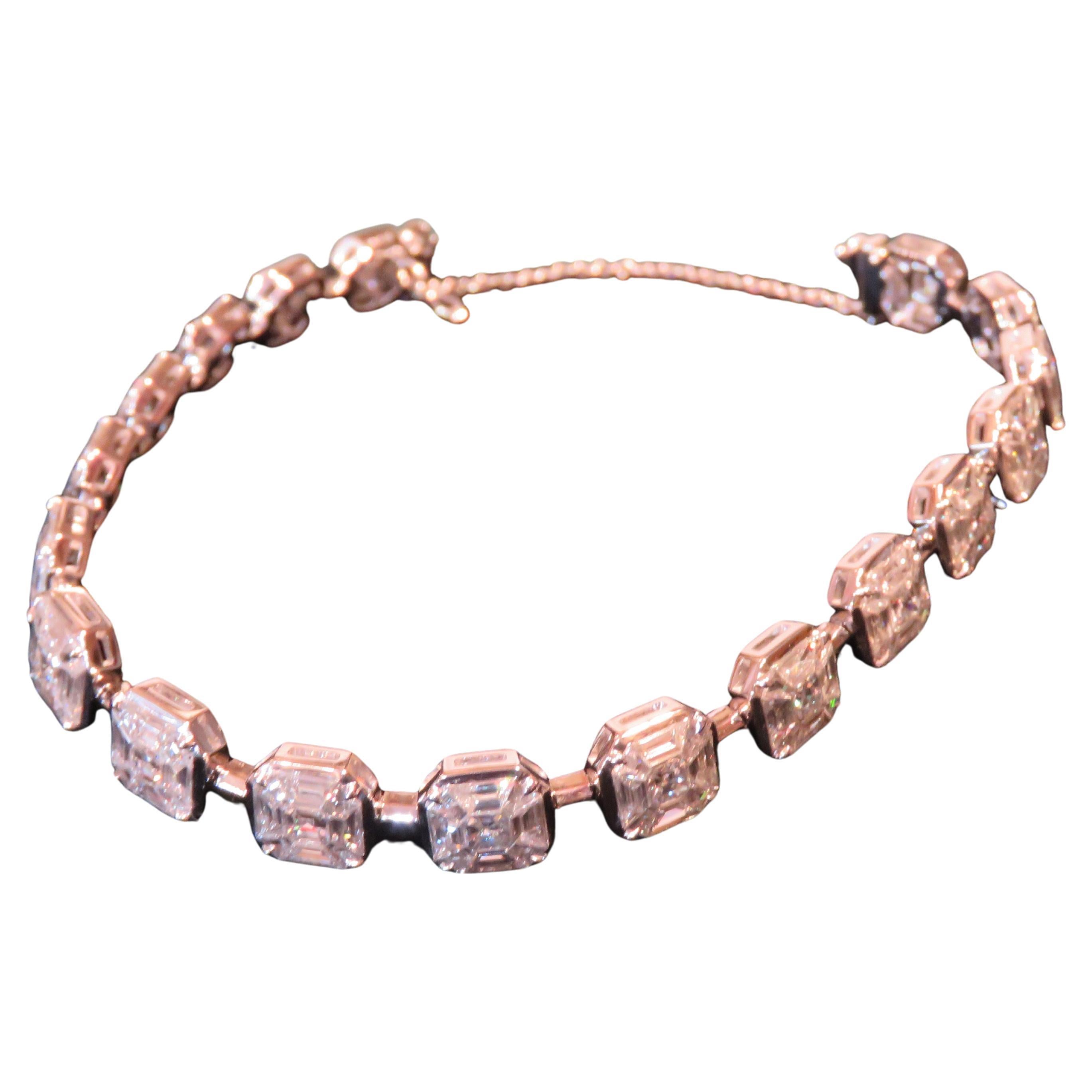 NWT $145.000 Bracciale tennis in oro 18KT con diamanti baguette di grandi dimensioni e fantasia