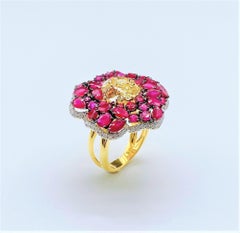 NWT $14, 549 18kt Gold Gorgeous 7ct Fancy Ruby Yellow Diamond Floral Flower Ring