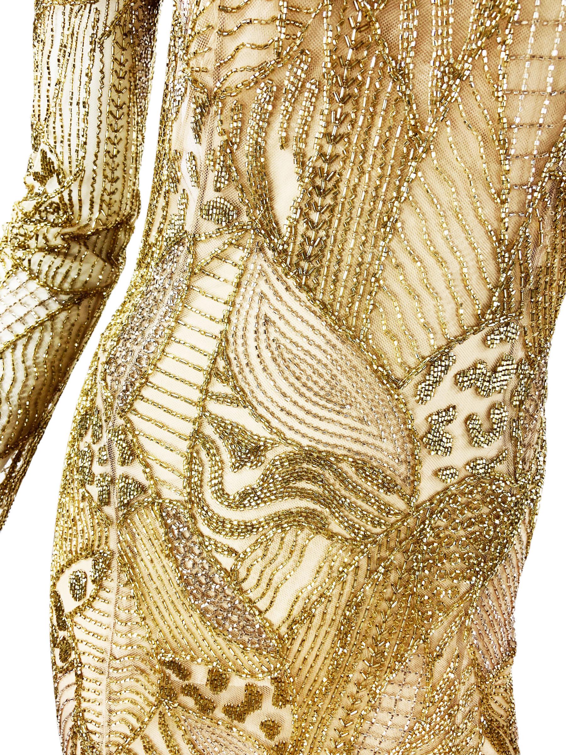 NWT $14860 Roberto Cavalli Gold Fully Beaded Open Back Dress Gown Italian 40 For Sale 5