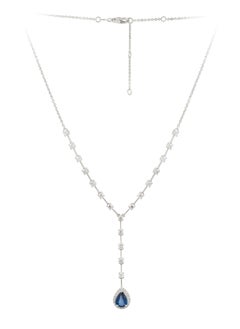 NWT $15, 000 18KT Fancy Glittering Sapphire Diamond Drop Necklace