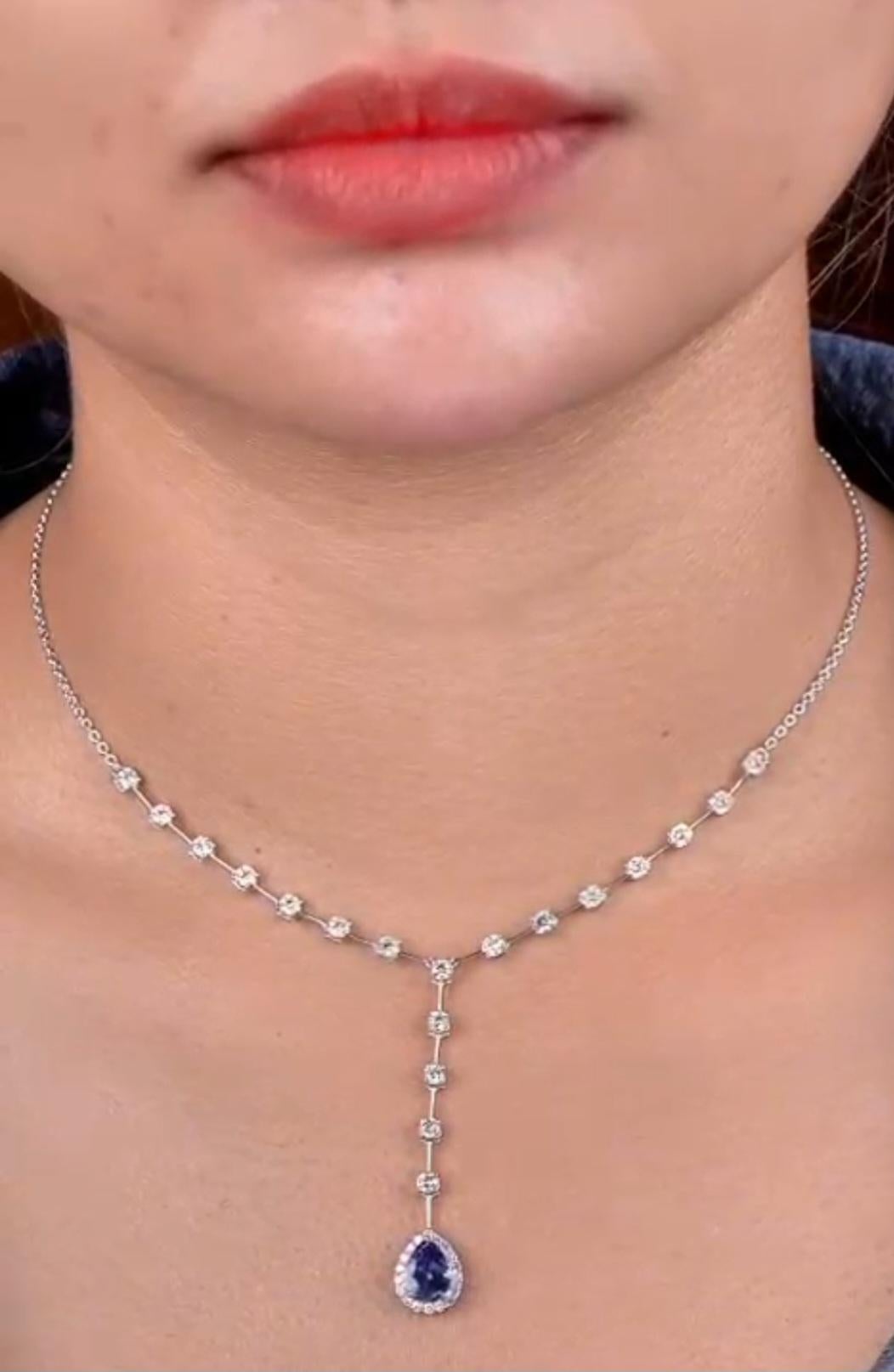 NWT $15, 000 18KT Fancy Glittering Sapphire Diamond Drop Necklace Corte mixto en venta