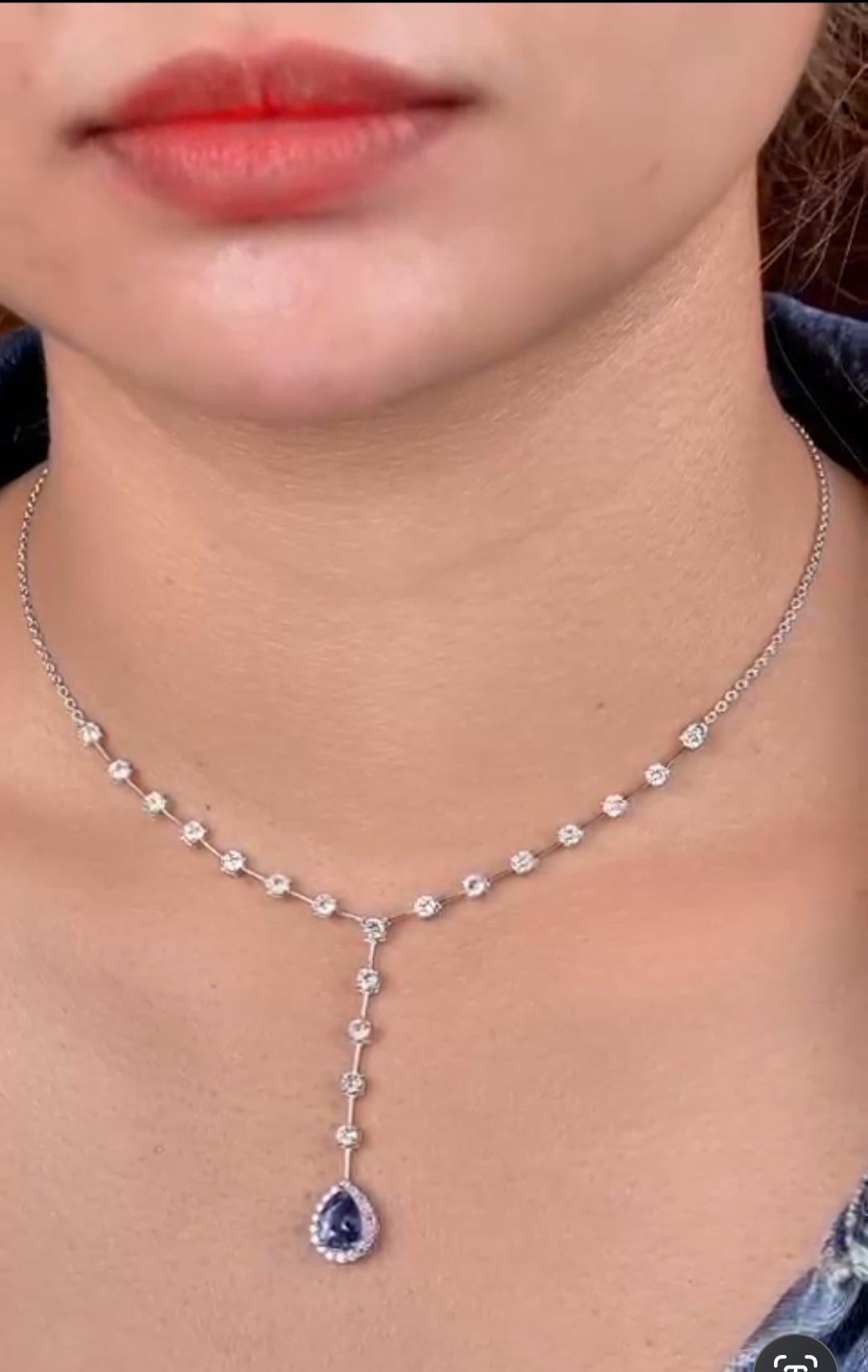 NWT $15, 000 18KT Fancy Glittering Sapphire Diamond Drop Necklace en Nuevo estado para la venta en New York, NY