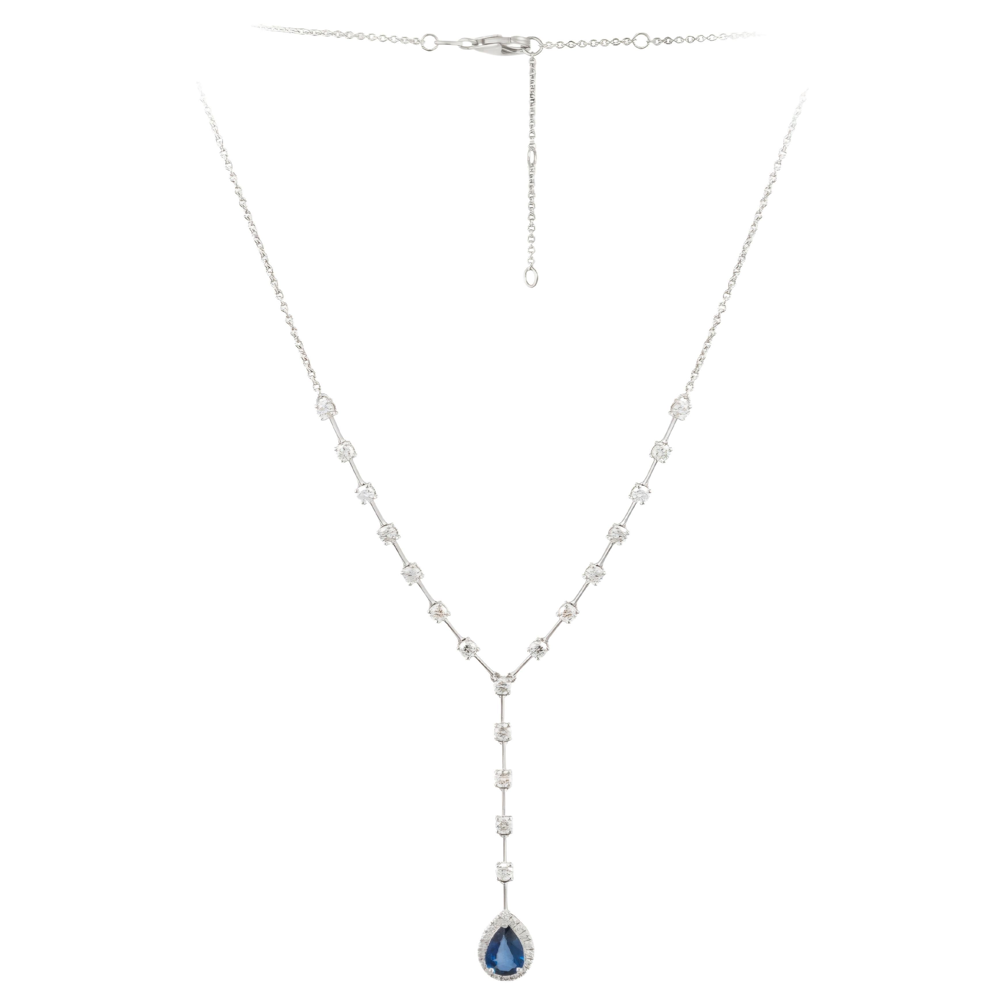 NWT $15, 000 18KT Fancy Glittering Sapphire Diamond Drop Necklace
