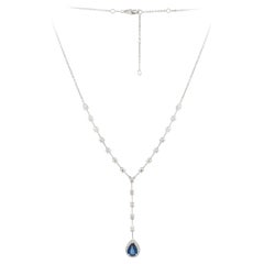 NWT $15, 000 18KT Fancy Glittering Sapphire Diamond Drop Necklace