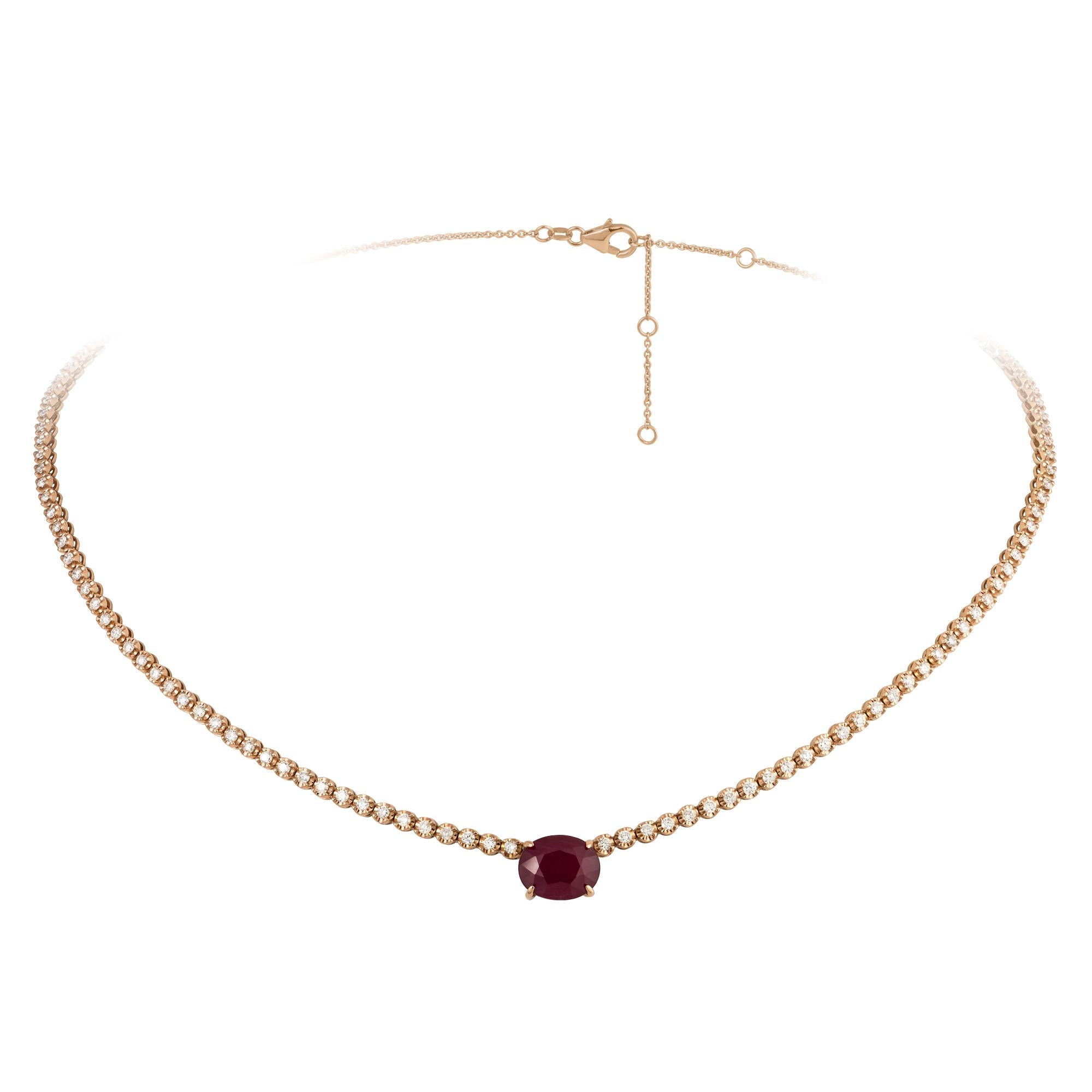 The Following Item we are offering is this Rare Important Radiant 18KT Gold Gorgeous Glittering and Sparkling Magnificent Fancy Red Ruby Diamond Necklace. Necklace contains Over 4CTS of Beautiful Fancy Round Cut Ruby and Diamonds!!! Stones are Very