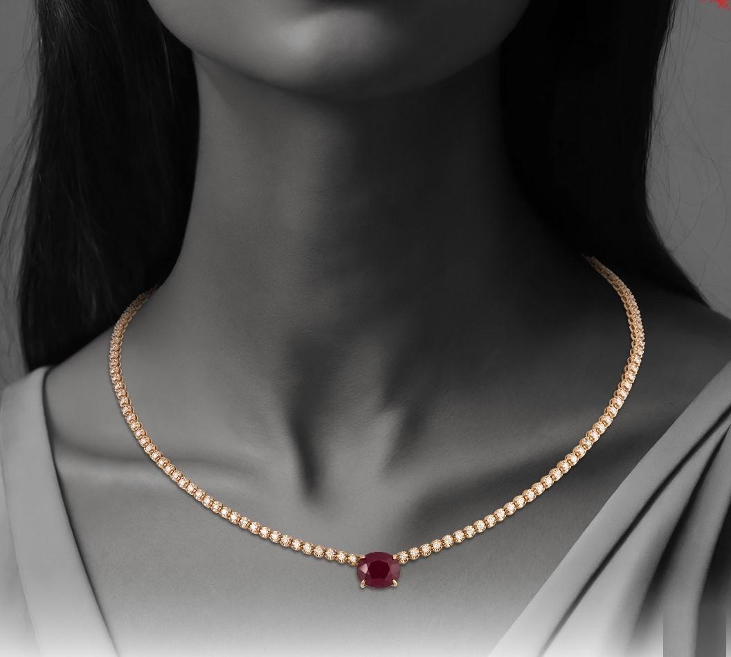 Mixed Cut NWT $15, 000 18KT Fancy Large Glittering Fancy Red Ruby Diamond Necklace For Sale