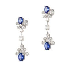 NEU $15, 000 18KT Ausgefallene große glitzernde florale Tansanit-Diamant-Ohrringe mit Blumenmuster
