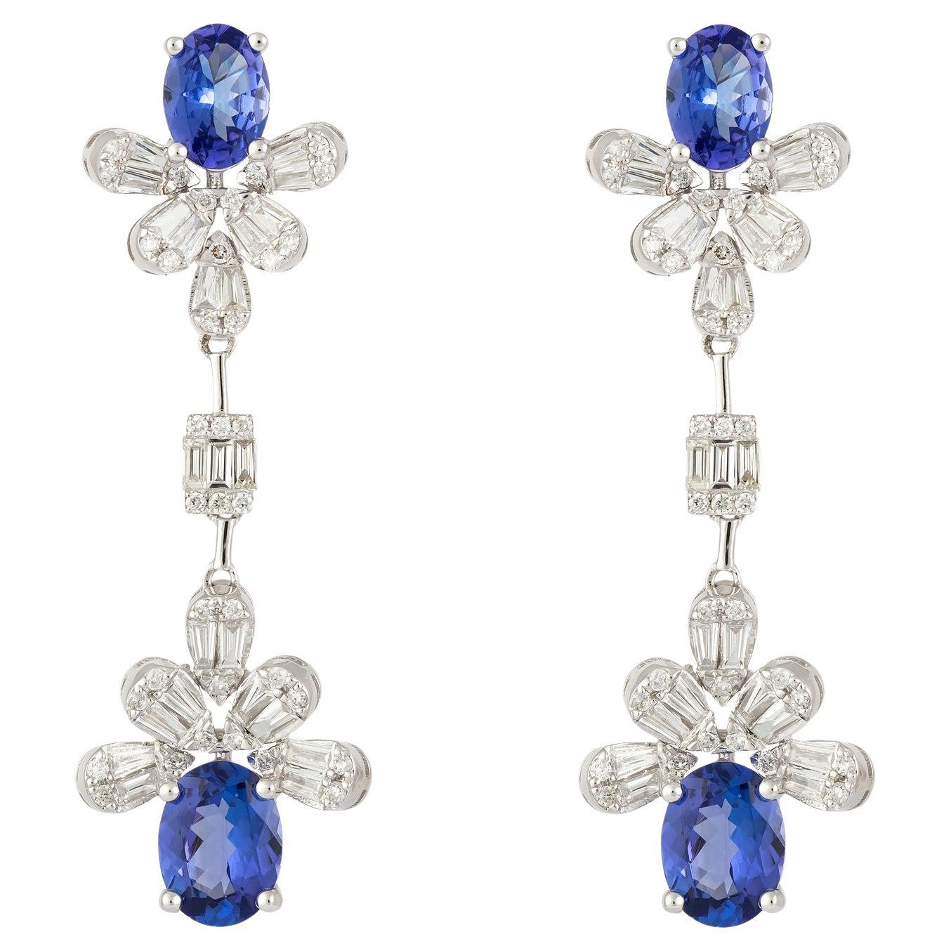 NWT $15, 000 Orecchini di diamanti di tanzanite floreale 18KT Fancy Large Glittering