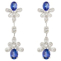 NWT $15, 000 Orecchini di diamanti di tanzanite floreale 18KT Fancy Large Glittering