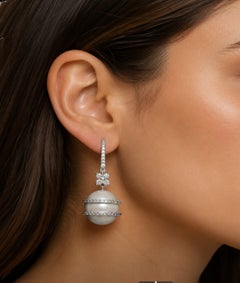 NWT $15, 000 18KT Fancy South Sea Pearl Cascade Diamond Dangle Earrings