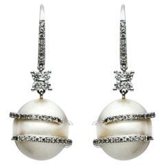 NWT $15, 000 18KT Fancy South Sea Pearl Cascade Diamond Dangle Earrings