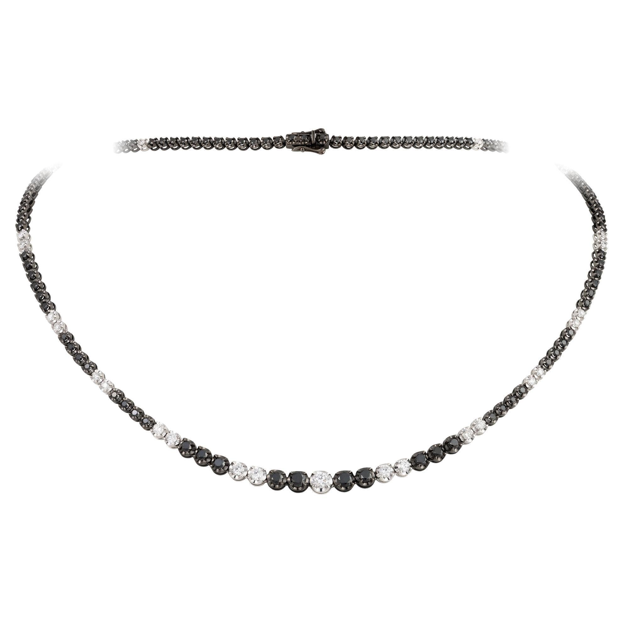NWT $15,000 Collana in oro 18KT con diamanti neri e diamanti bianchi, fantasia e scintillio
