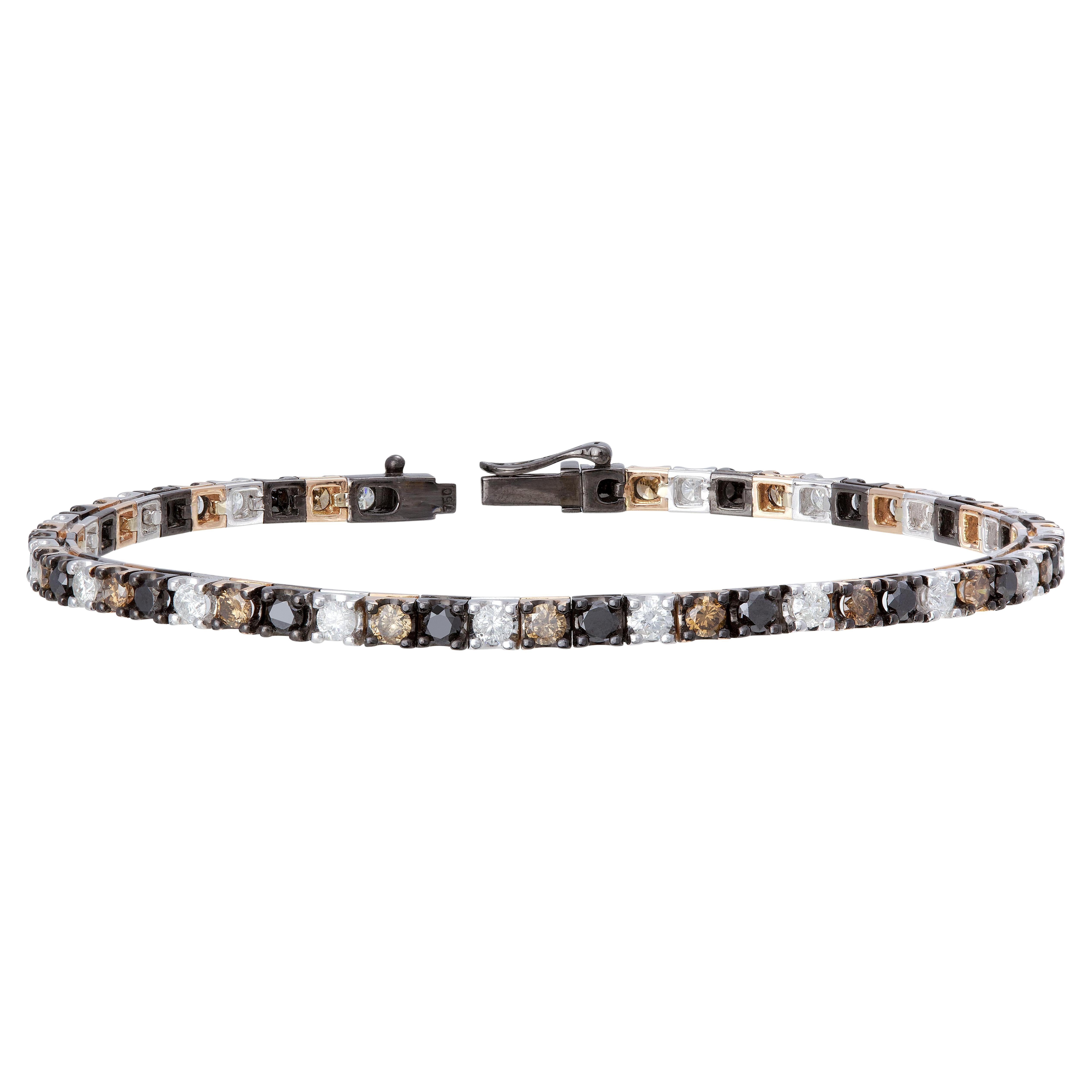 NWT $15, 000 18KT Gold Fancy Large White Diamond Black Diamond Cognac Bracelet