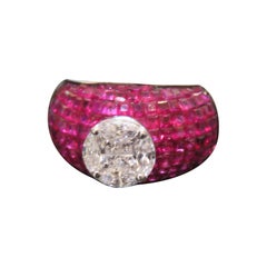NWT $15, 000 18KT Gold Gorgeous Fancy Ruby Diamond Bombe Ring