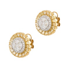 NWT $15, 000 18KT Gold Large Fancy Yellow Diamond White Diamond Stud Earrings