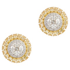 NWT $15, 000 18KT Gold Large Fancy Yellow Diamond White Diamond Stud Earrings