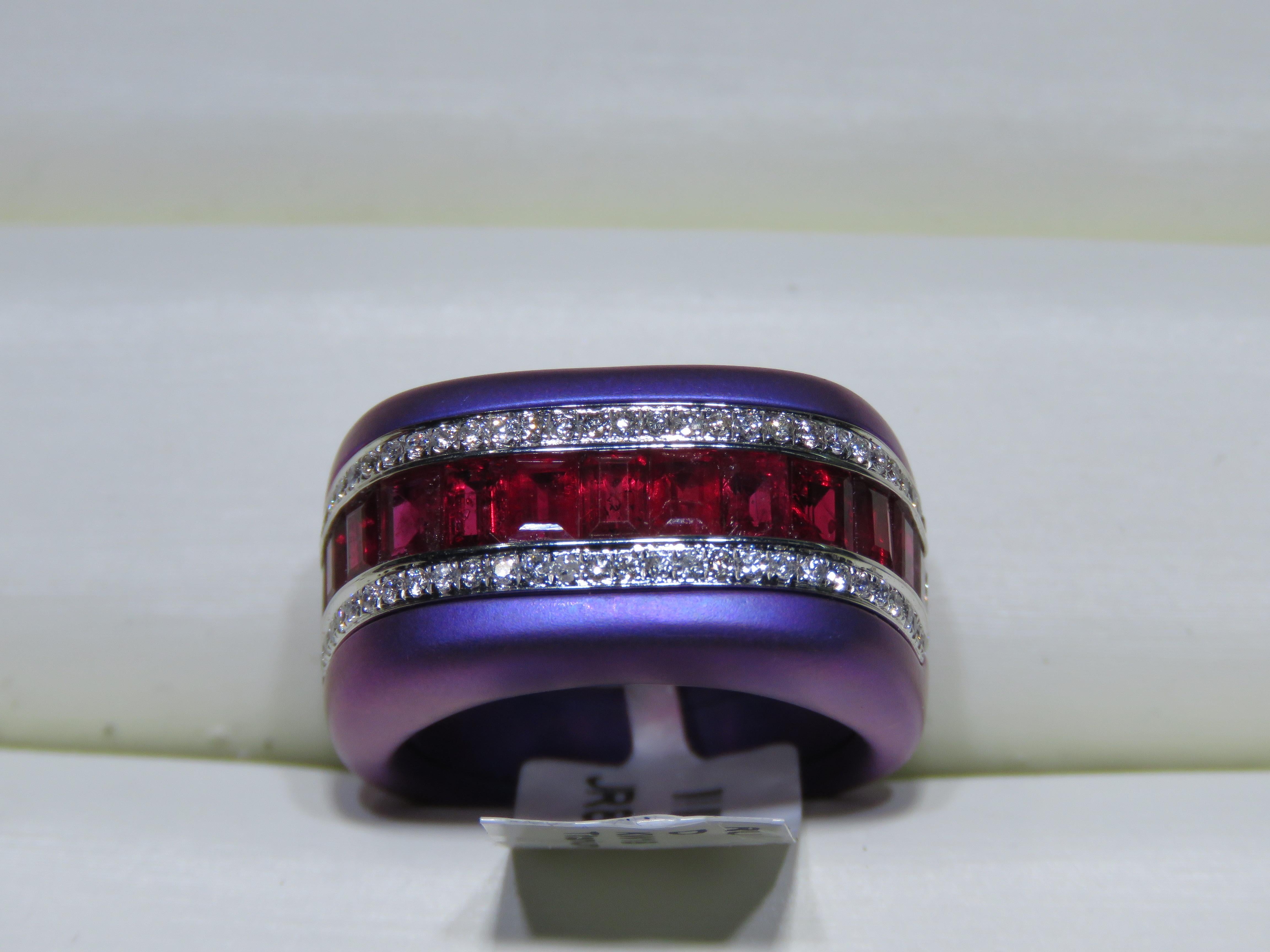 Mixed Cut NWT $15, 000 18KT Gold Violet Purple Titanium Gorgeous Fancy Ruby Diamond Ring For Sale