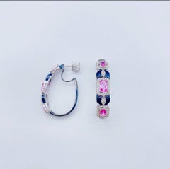 NWT $15, 909 Pendientes de aro de zafiro rosa, diamante y ónix, de 18 quilates, brillantes y de fantasía