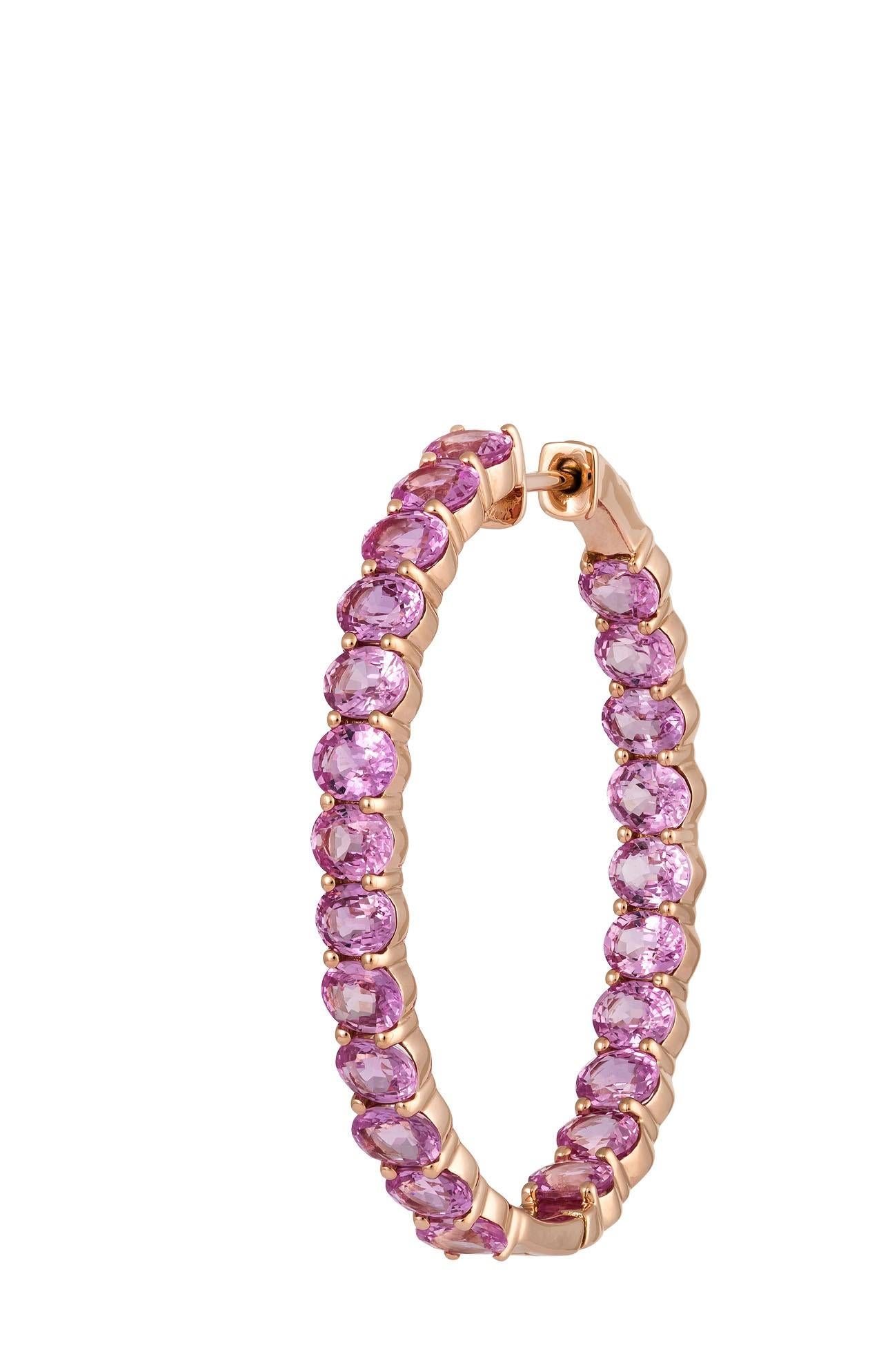Round Cut NWT $15, 000 18kt Fancy Large Glittering Fancy Round Pink Sapphire Hoop Earrings For Sale
