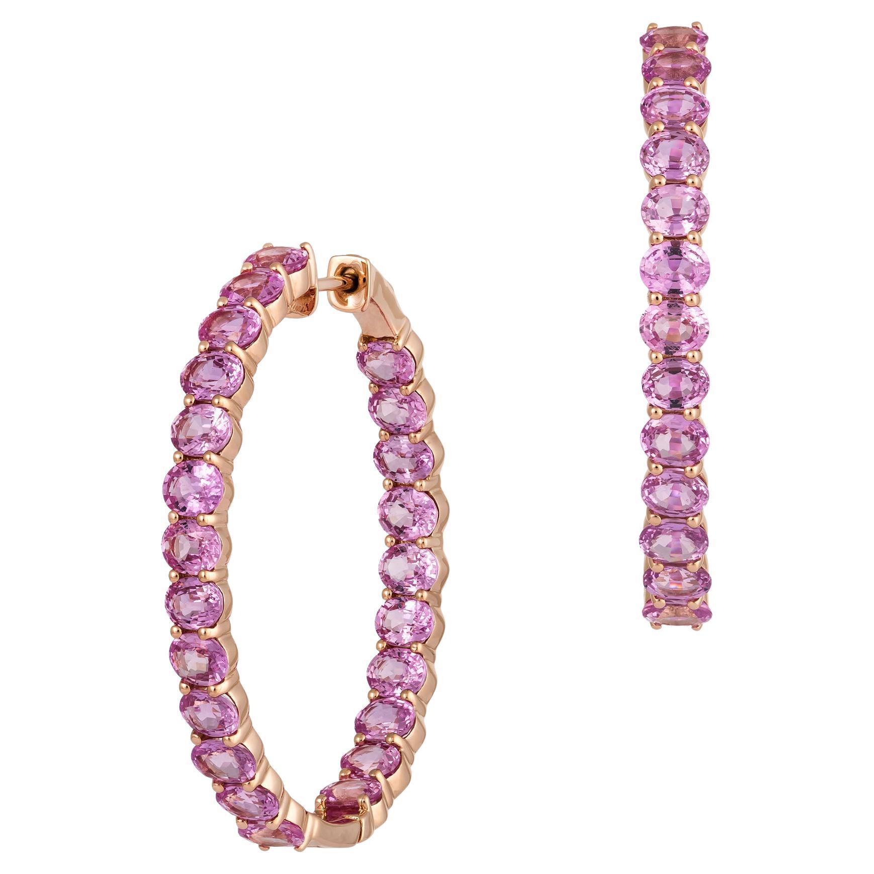 NWT $15,000 18kt Fancy Large Glittering Fancy Round Pink Sapphire Hoop Earrings