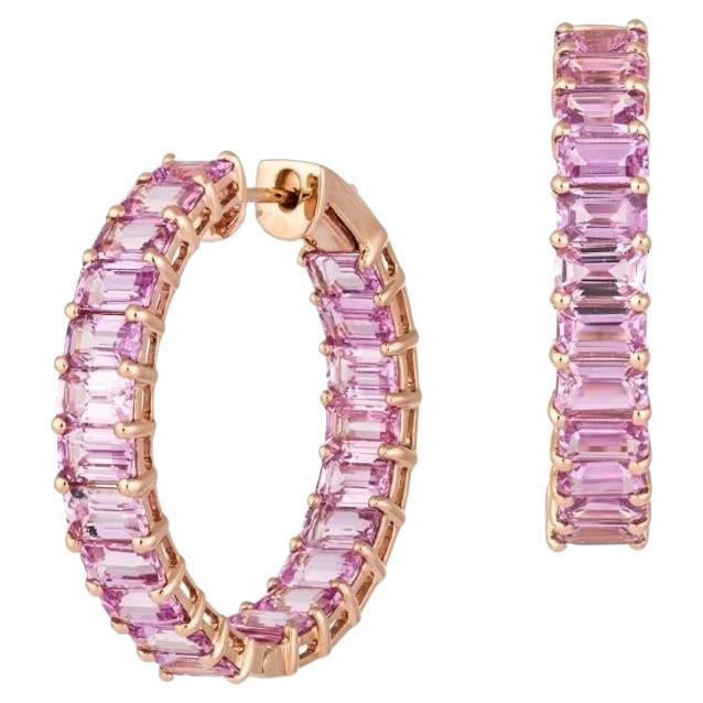NWT $15, 000 18KT Gold Fancy Large Glittering Fancy Pink Sapphire Hoop Earrings For Sale