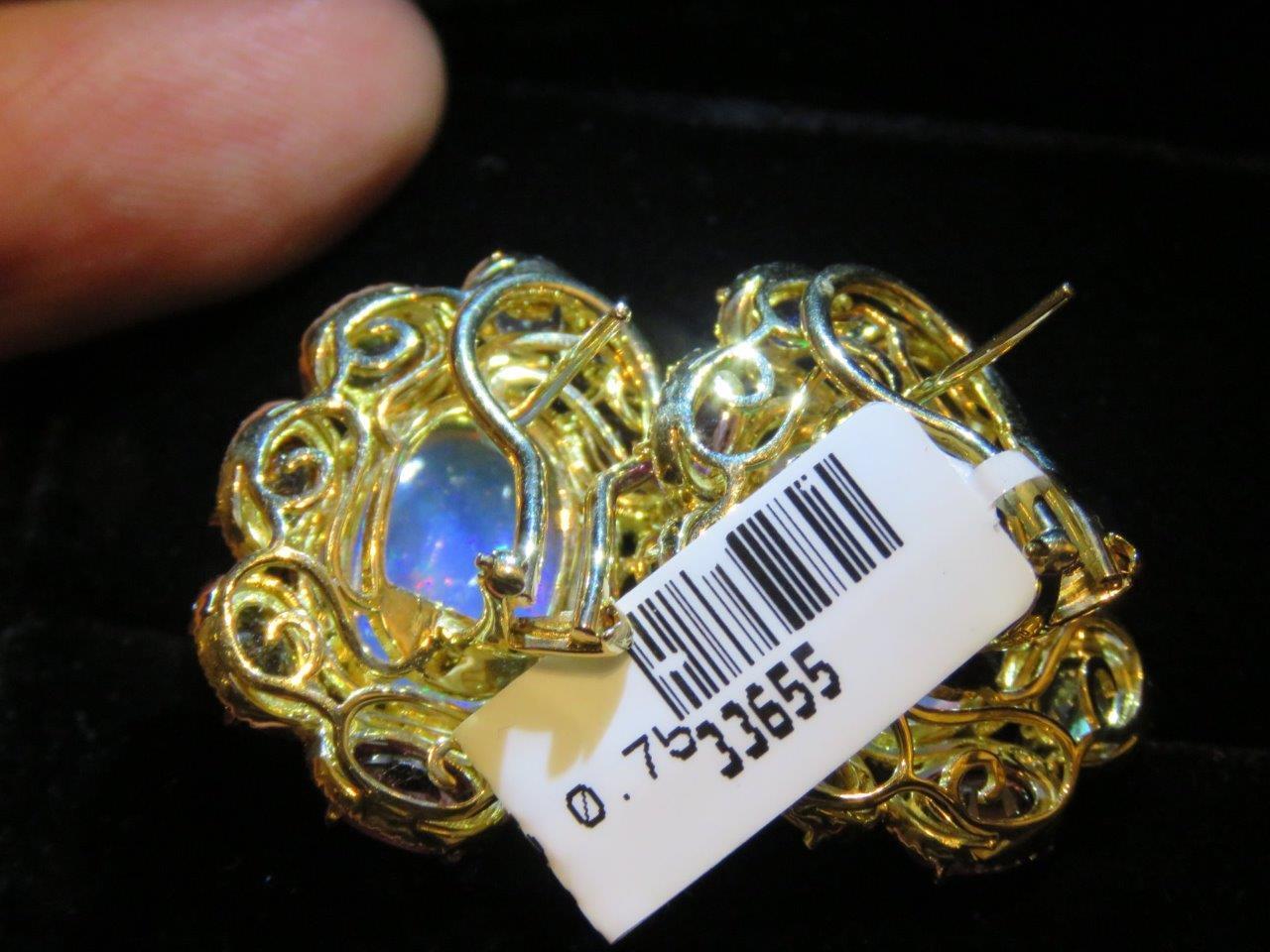 Mixed Cut NWT $15, 000 18Kt Large Gorgeous Fiery Opal Rainbow Sapphire Diamond Earrings For Sale