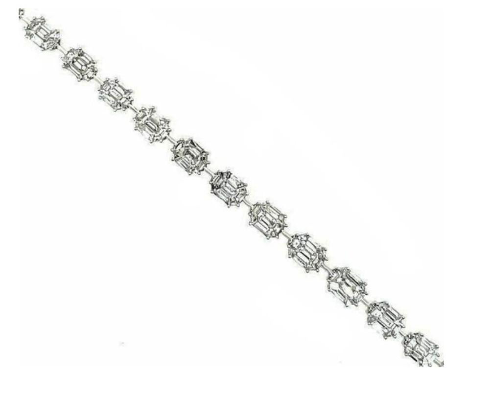 NWT $156, 330 18KT Oro Fancy Gorgeous Grande Diamante Baguette Tennis Bracelet Corte baguette en venta