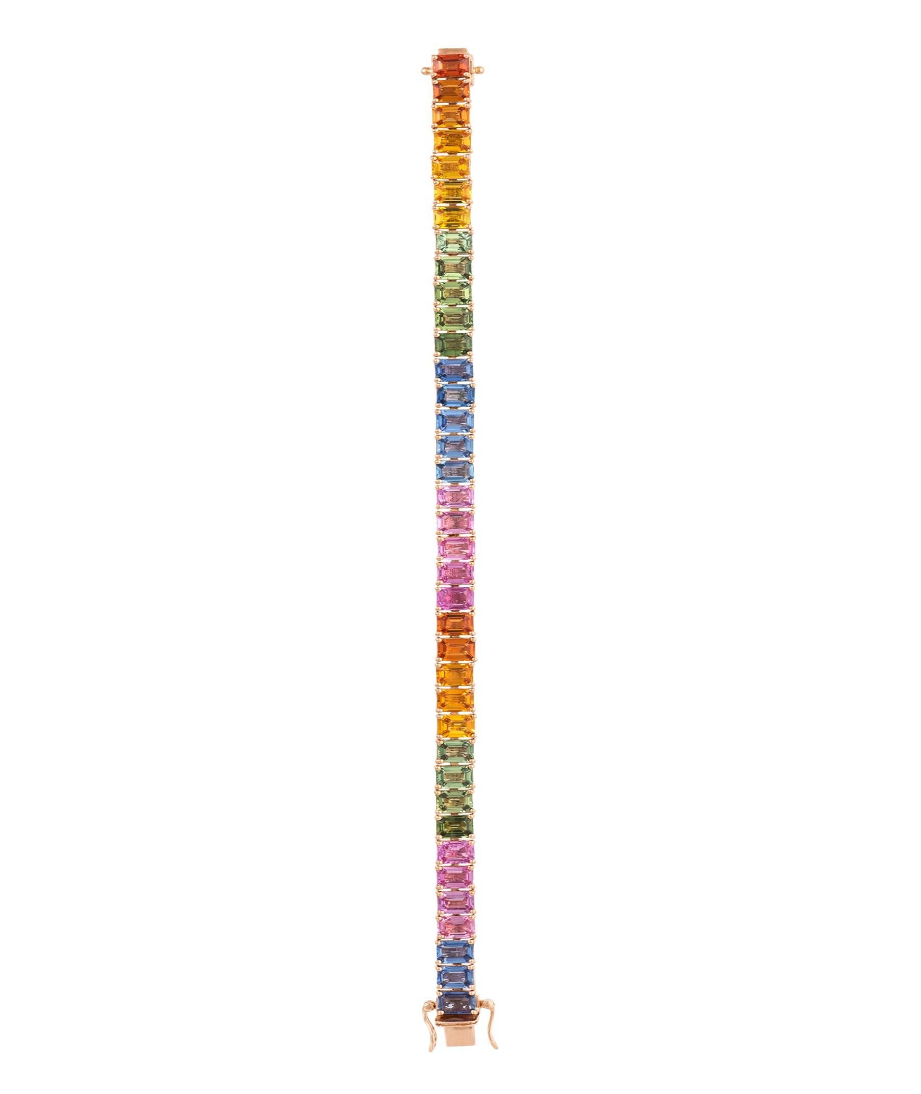 NEU $16, 000 18KT Fancy Großes glitzerndes Fancy 20CT Regenbogen-Saphir-Armband, neu mit Regenbogen-Saphir (Smaragdschliff) im Angebot