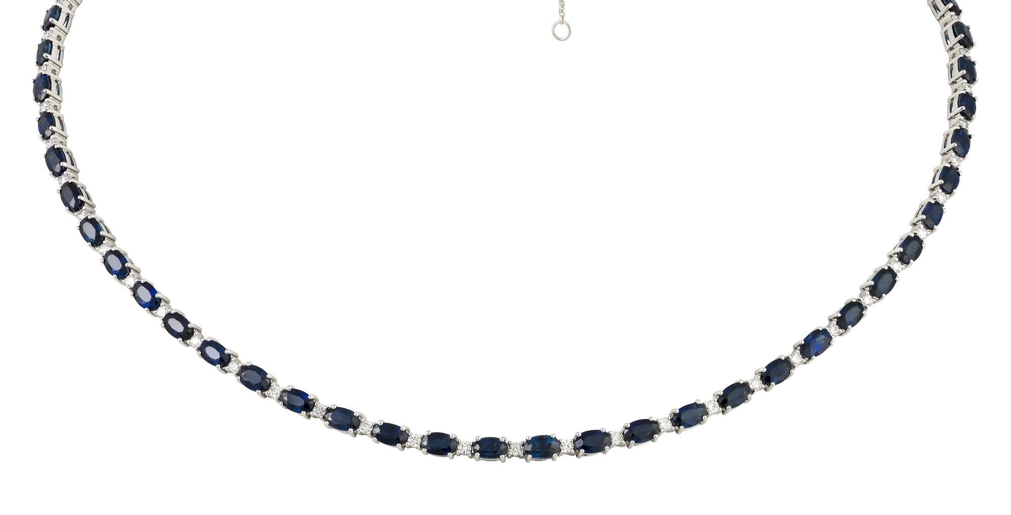 Mixed Cut NWT $16, 000 18KT Fancy Large Glittering Fancy Blue Sapphire Diamond Necklace For Sale