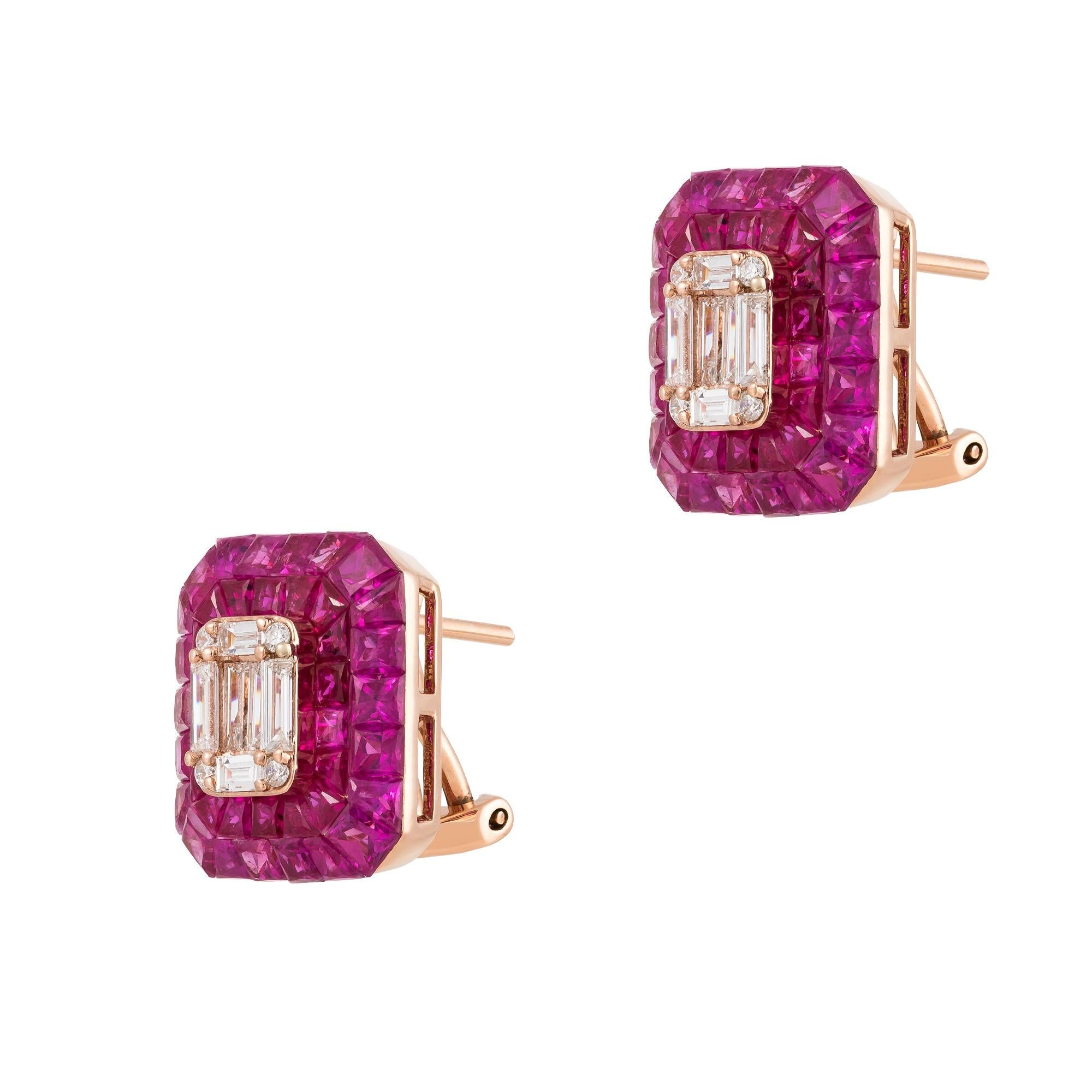 The Following Item we are offering is this Rare Important Radiant 18KT Gold Gorgeous Glittering and Sparkling Magnificent Fancy Red Ruby Diamond Earrings. Earrings contain almost 5.50CTS of Beautiful Fancy Princess Cut Rubies and Diamonds!!! Stones