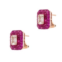 NWT $16, 000 18KT Fancy Large Glittering Fancy Red Ruby Pave Diamond Earrings