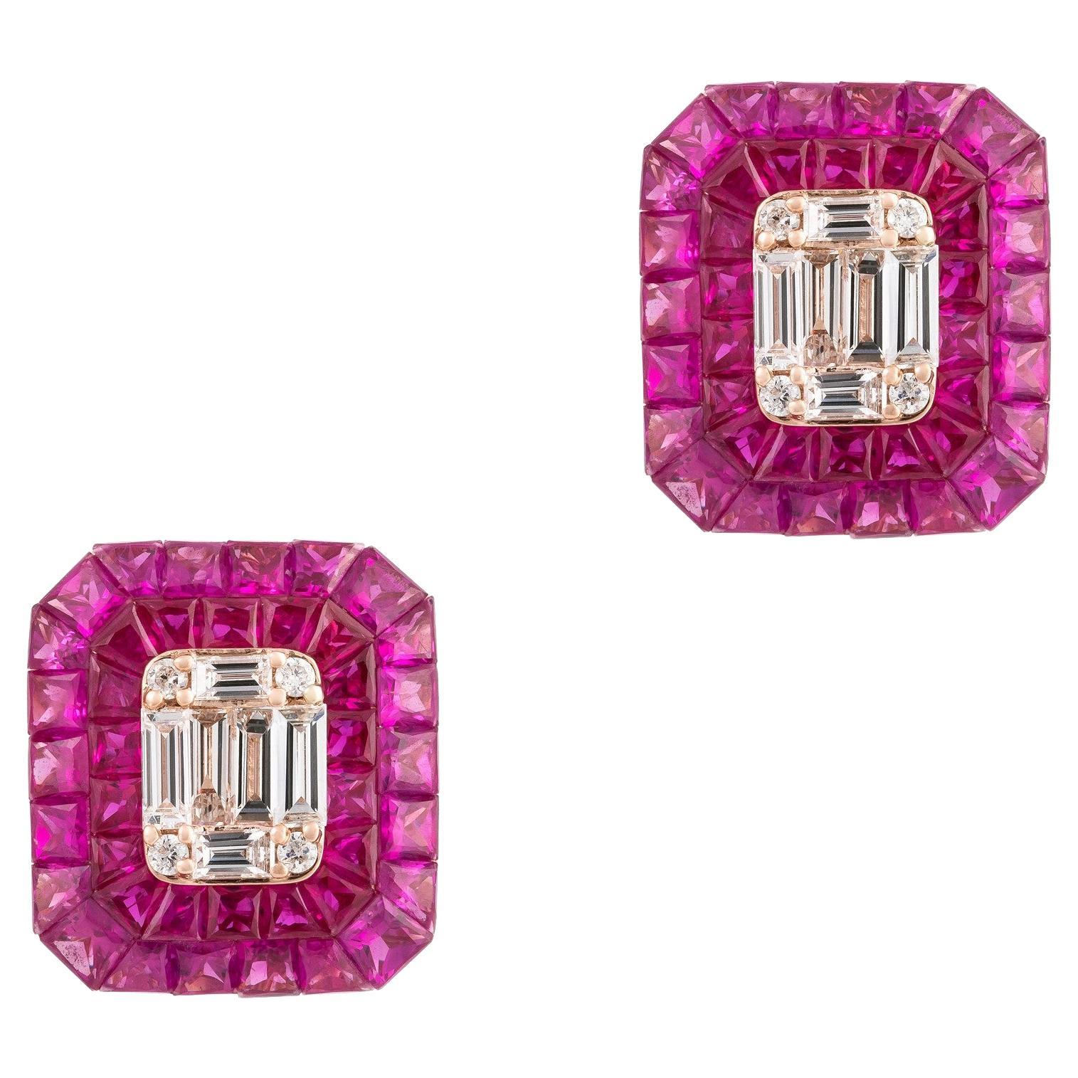 NWT $16, 000 18KT Fancy Large Glittering Fancy Red Ruby Pave Diamond Earrings
