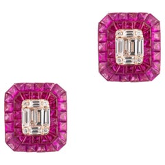 NWT $16, 000 18KT Fancy Large Glittering Fancy Red Ruby Pave Diamond Earrings