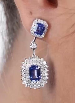 NWT $16, 000 18KT Gold Fancy Large Blue Sapphire Diamond Dangle Drop Earrings