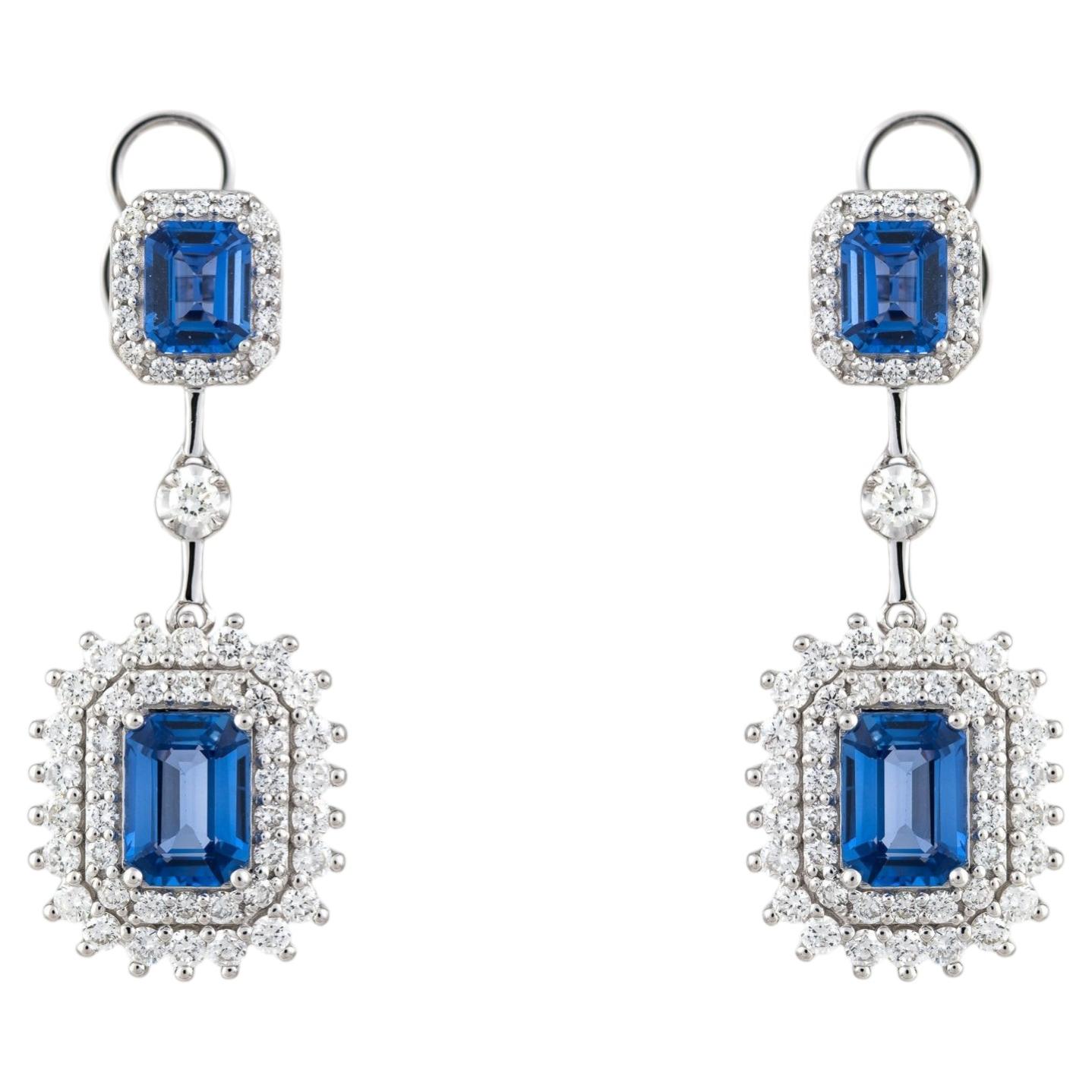 NWT $16, 000 18KT Gold Fancy Large Blue Sapphire Diamond Dangle Drop Earrings