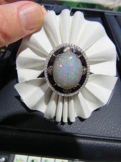 NWT $16, 000 Rare Fancy 18KT Gold Large 13ct Opal Black Enamel Diamond Ring