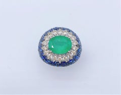 NWT $16, 239 18KT Gold Gorgeous 11.50CT Emerald Blue Sapphire and Diamond Ring