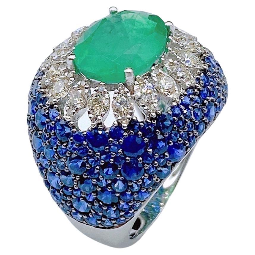NWT $16, 239 18KT Gold Gorgeous 11.50CT Emerald Blue Sapphire and Diamond Ring For Sale