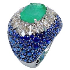 NWT $16, 239 Anillo de oro de 18 quilates con diamantes y zafiro azul esmeralda de 11,50 quilates
