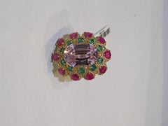 NWT $16, 499 Rare 18KT Fancy Glittering Large Kunzite Ruby Sapphire Diamond Ring