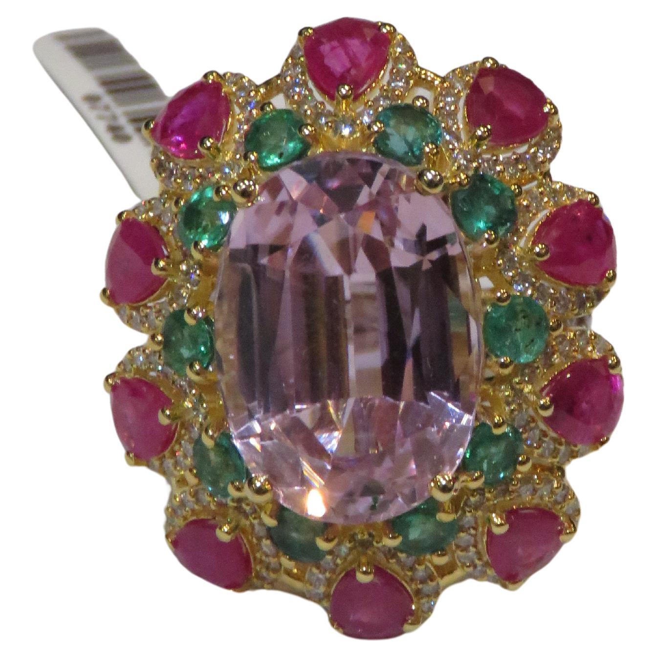 NWT 16, 499 Rare 18KT Fancy Glittering Large Kunzite Ruby Sapphire Diamond Ring For Sale