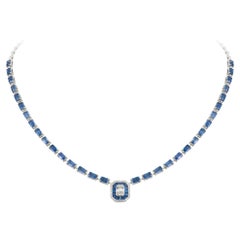 NWT $16, 500 18KT Fancy Large Glittering 13.50CT Fancy Sapphire Diamond Necklace