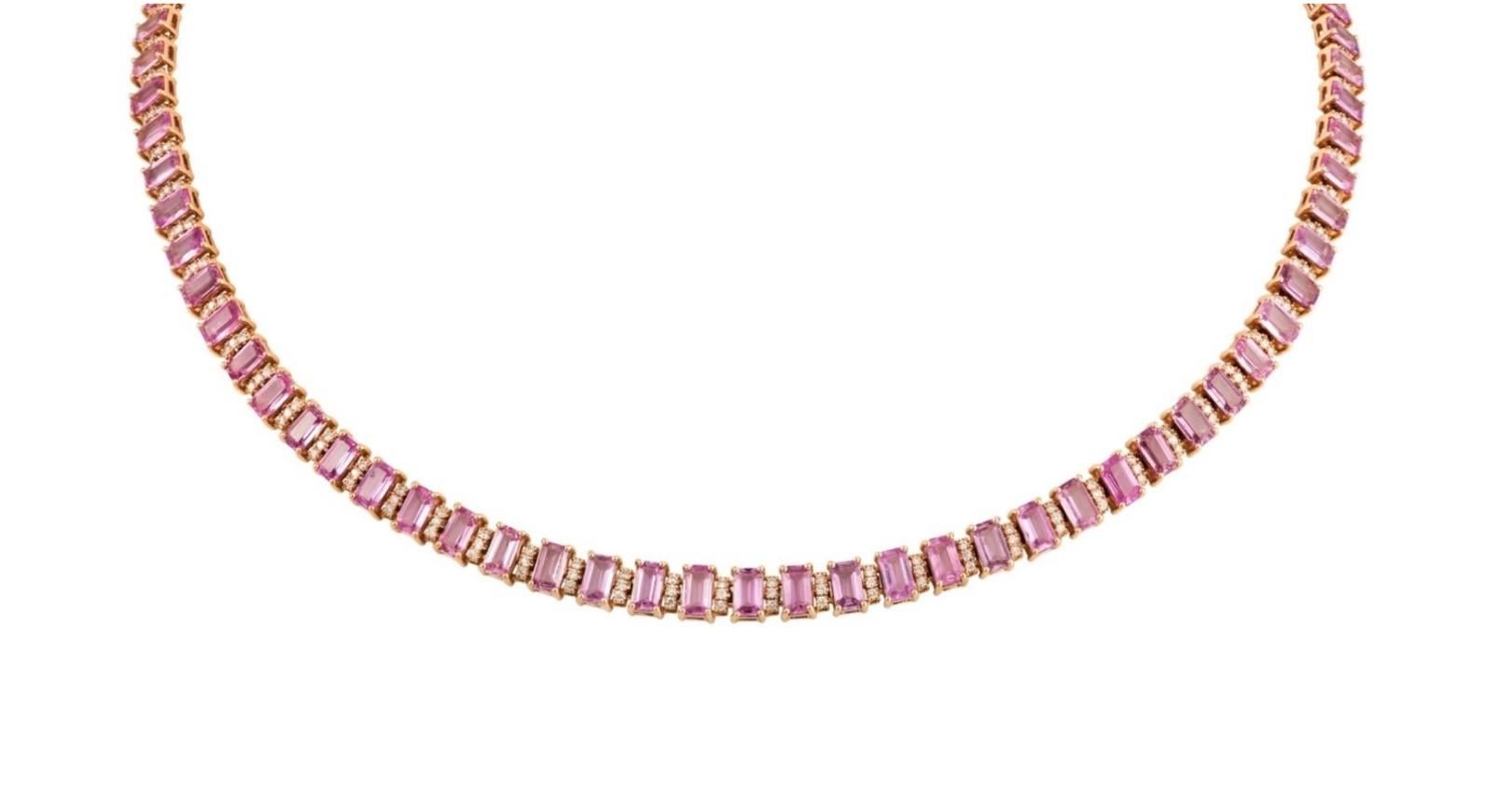 NEU $16, 500 18KT Fancy Große glitzernde Fancy Rosa Saphir-Diamant-Halskette, Fancy (Gemischter Schliff) im Angebot