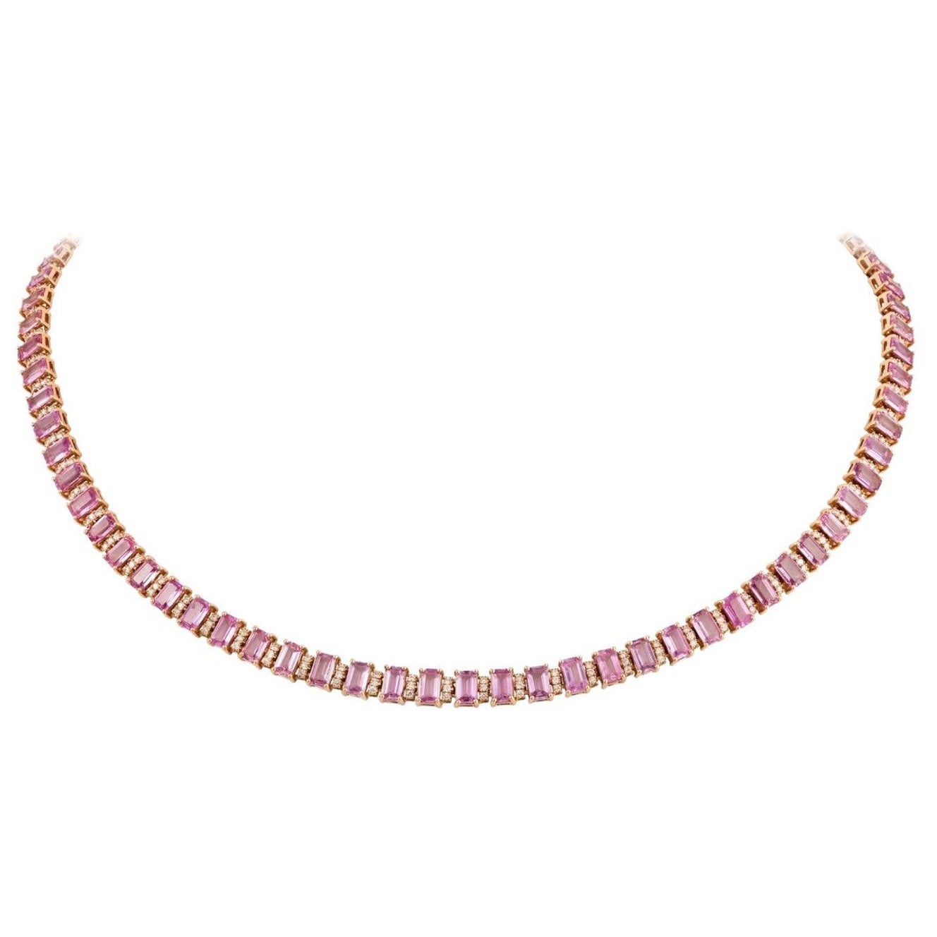 NWT $ 16, 500 18KT Fancy Gran Brillo Fancy Pink Sapphire Collar de Diamantes