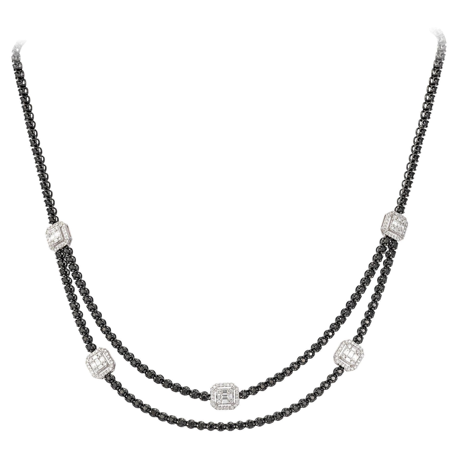 NWT $16, 500 18KT Gold 5CT Fancy Black Diamond White Diamond Baguette Necklace