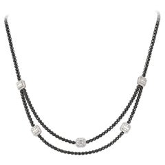 NWT $ 16, 500 18KT Oro 5CT Fancy Negro Diamante Blanco Diamante Baguette Collar