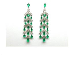 NWT $160, 000 18KT Large Fancy Glittering Colombian Emerald Diamond Earrings